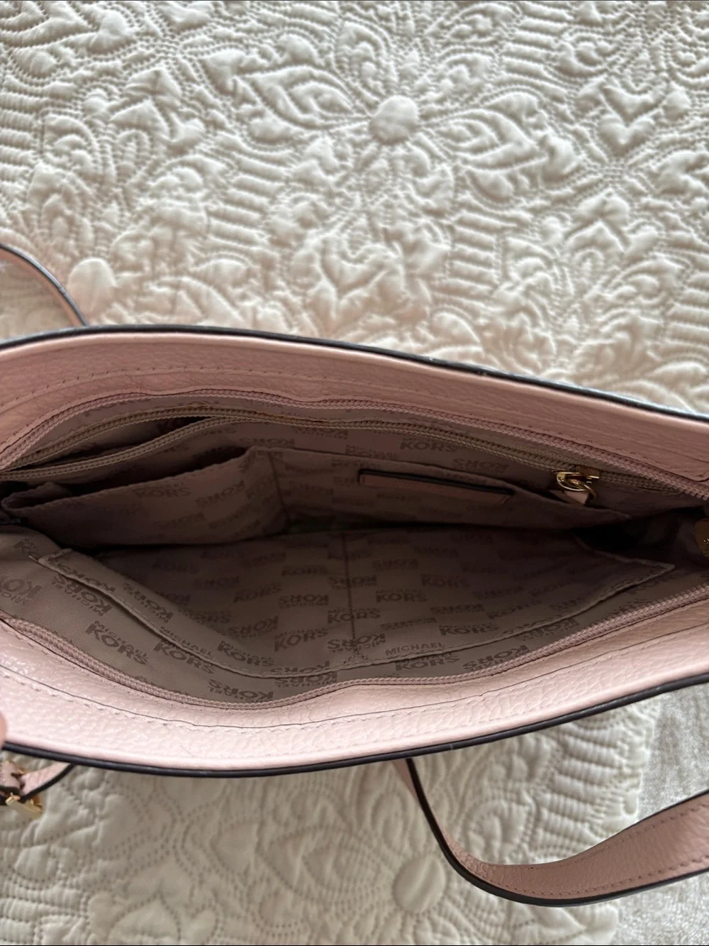 Michael Kors Blush Pebbled Leather Crossbody Bag with Gold Plate